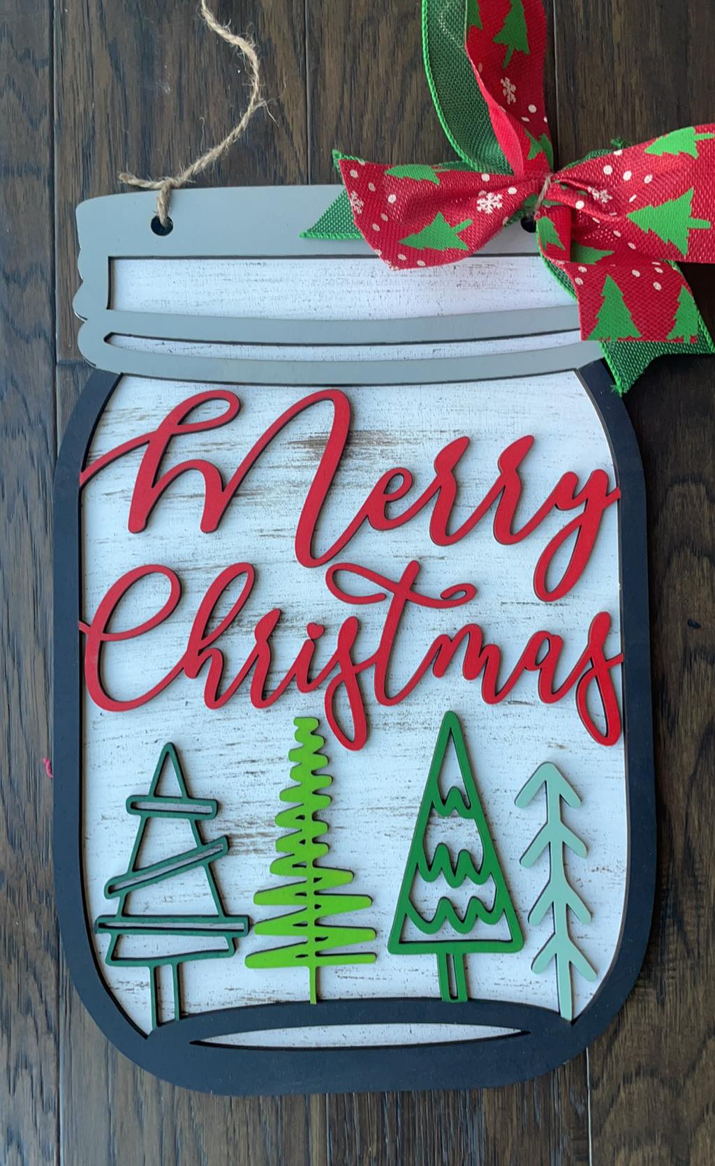 3D Door Hanger Merry Christmas with trees Mason Jar