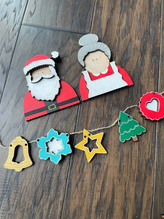 3D Tiered Tray Decor - Santa, Mrs Claus and Cookie banner