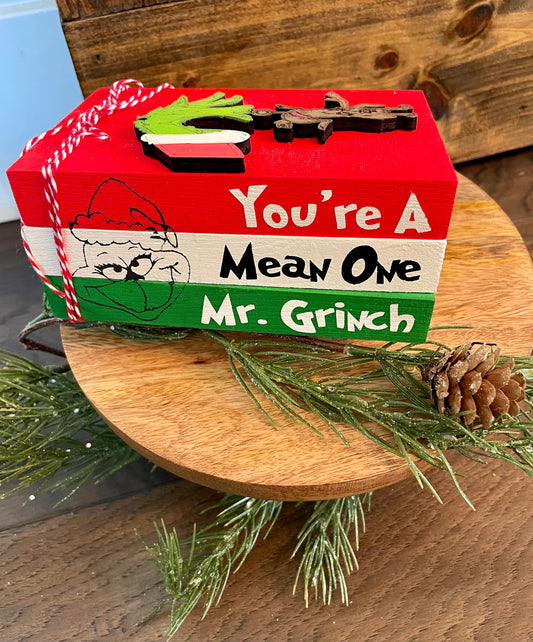 Tiered Tray Mini Book Stack - You're a mean one - Grinch