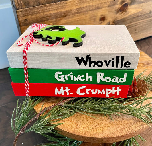 Tiered Tray Mini Book Stack - Whoville Grinch Road Mt Crumpit - Grinch