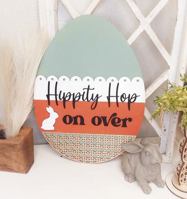 3D Door hanger Ratton Hippity Hop on over with bunny EGG
