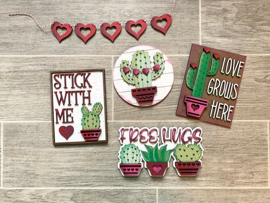 3D Tiered Tray Decor - Valentines Day - Cactus