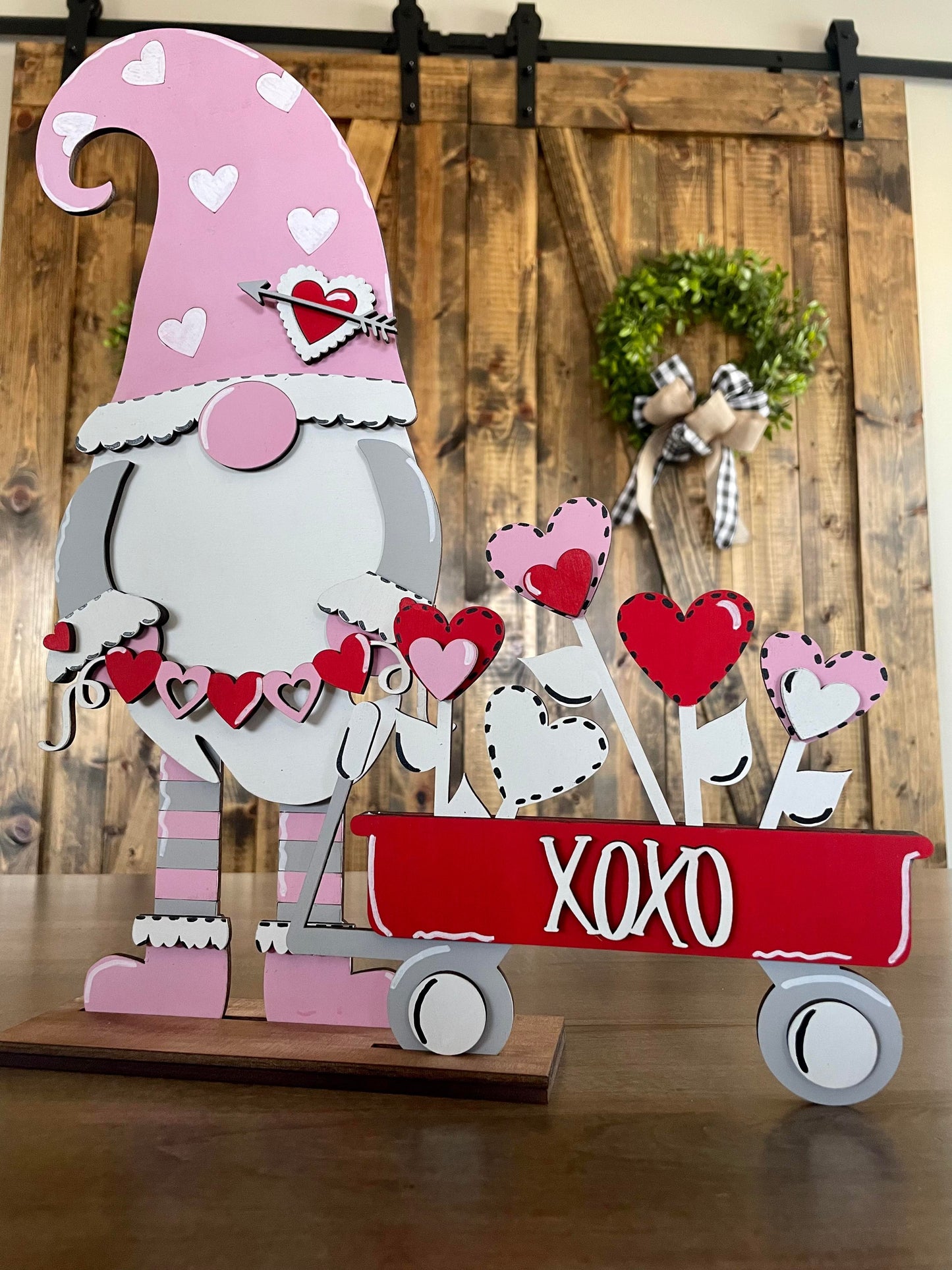3D Standing Valentine's Day Gnome with wagon full of hearts