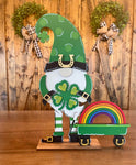 3D Standing St Patrick's Day Gnome with Rainbow wagon