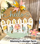 3D Door hanger Hello spring with flowers and fence