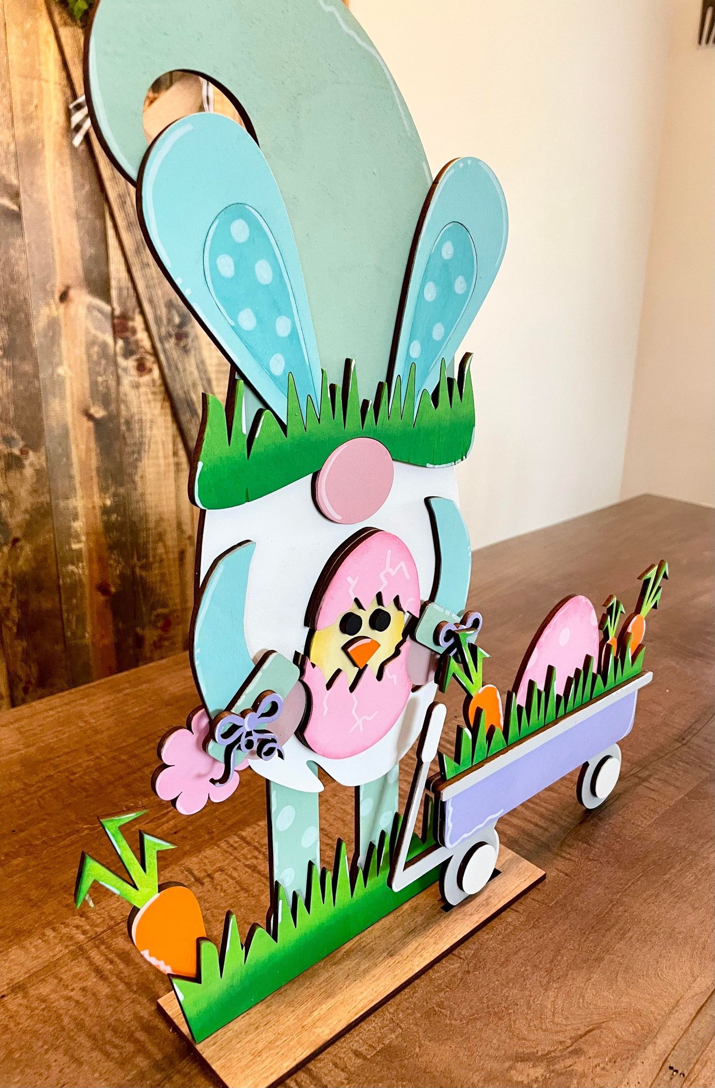 3D Standing Easter Gnome with wagon
