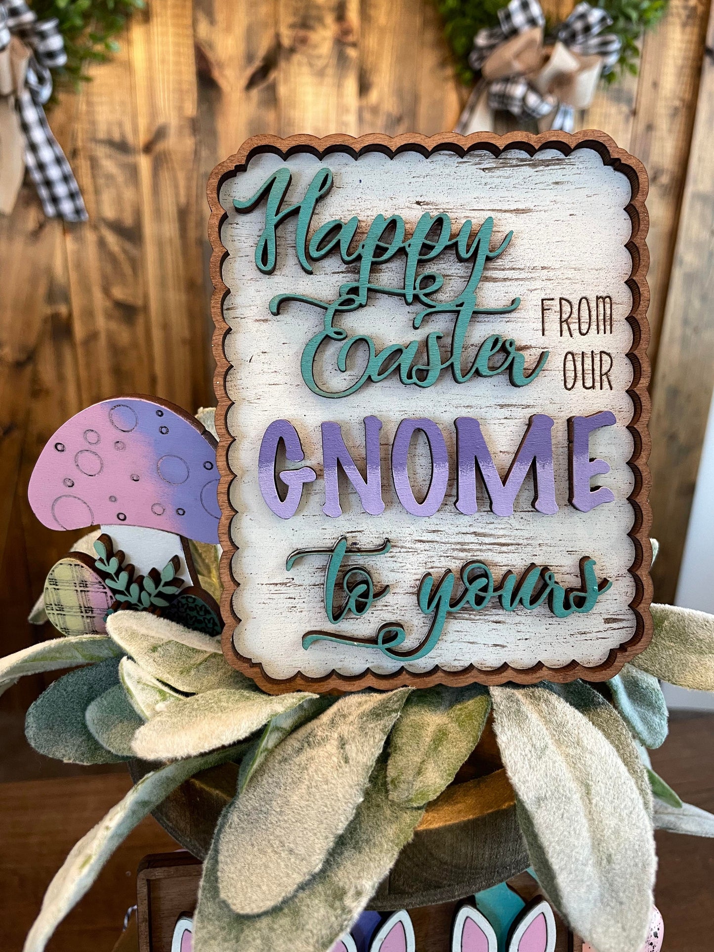 3D Tiered Tray Decor - Easter Gnomes with Mushrooms