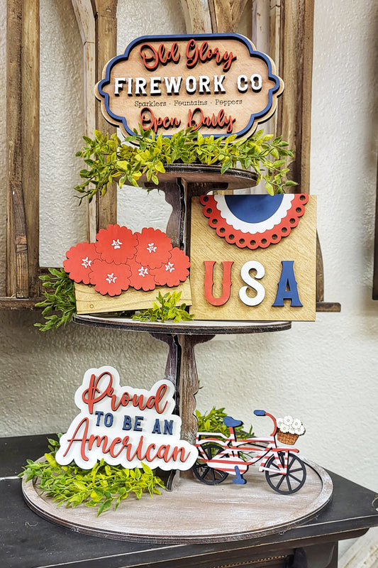 3D Tiered Tray Decor - Patriotic Bike Tray