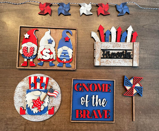 3D Tiered Tray Decor - Patriotic Gnome