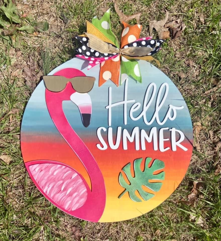3D Door hanger - Hello Summer Flamingo with Sunglasses
