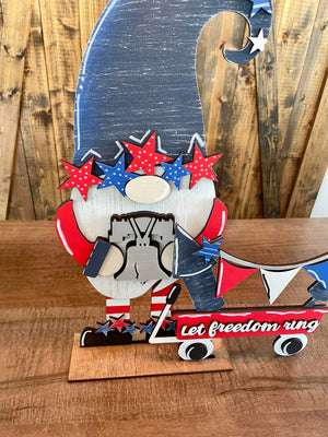 3D Standing Let Freedom Ring Gnome with wagon