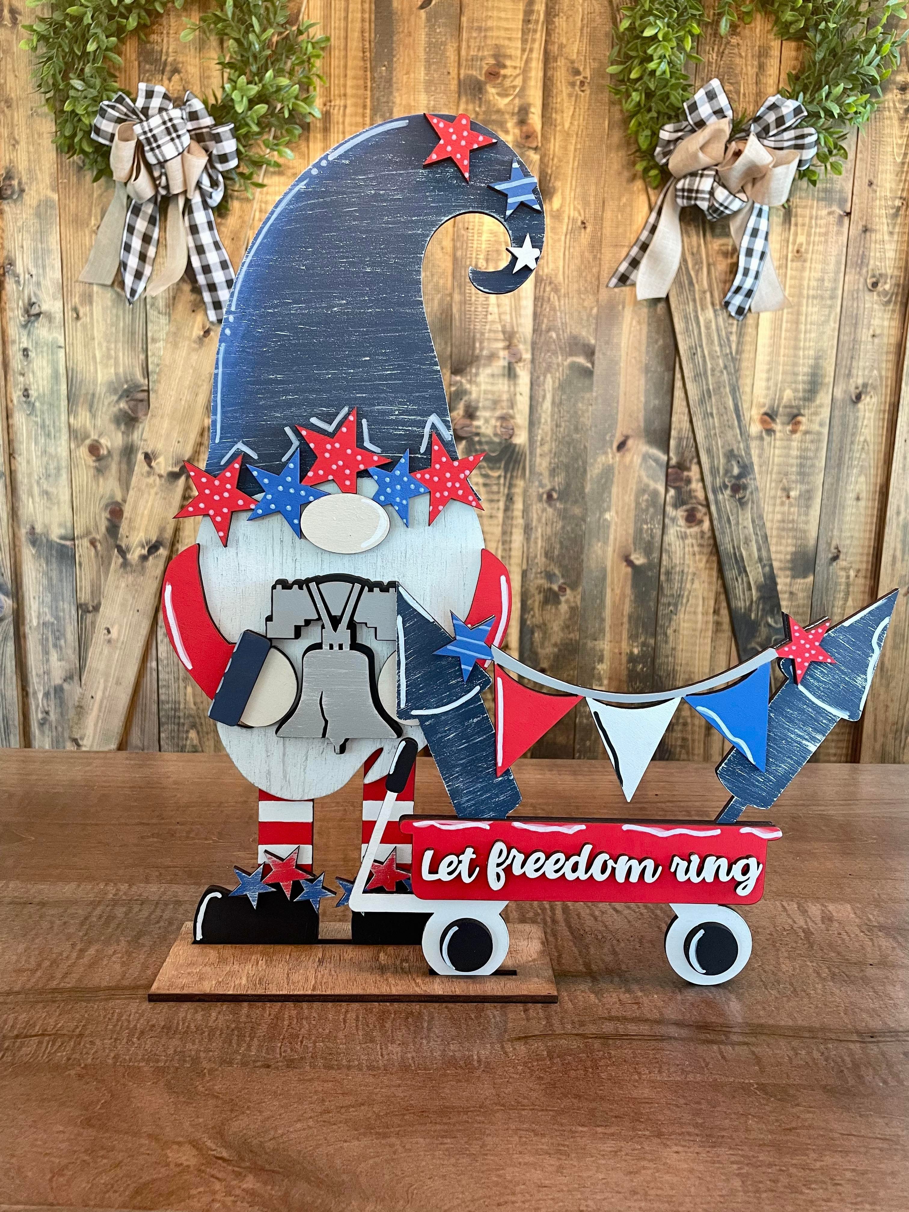 3D Standing Let Freedom Ring Gnome with wagon