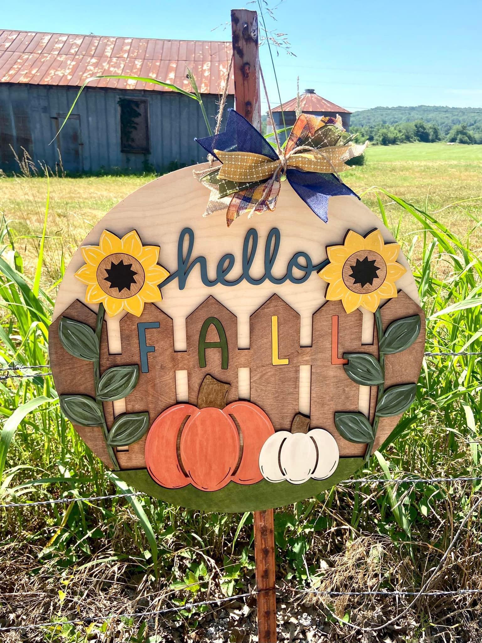 3D Door hanger - Hello Fall with Pumpkins and Sunflower