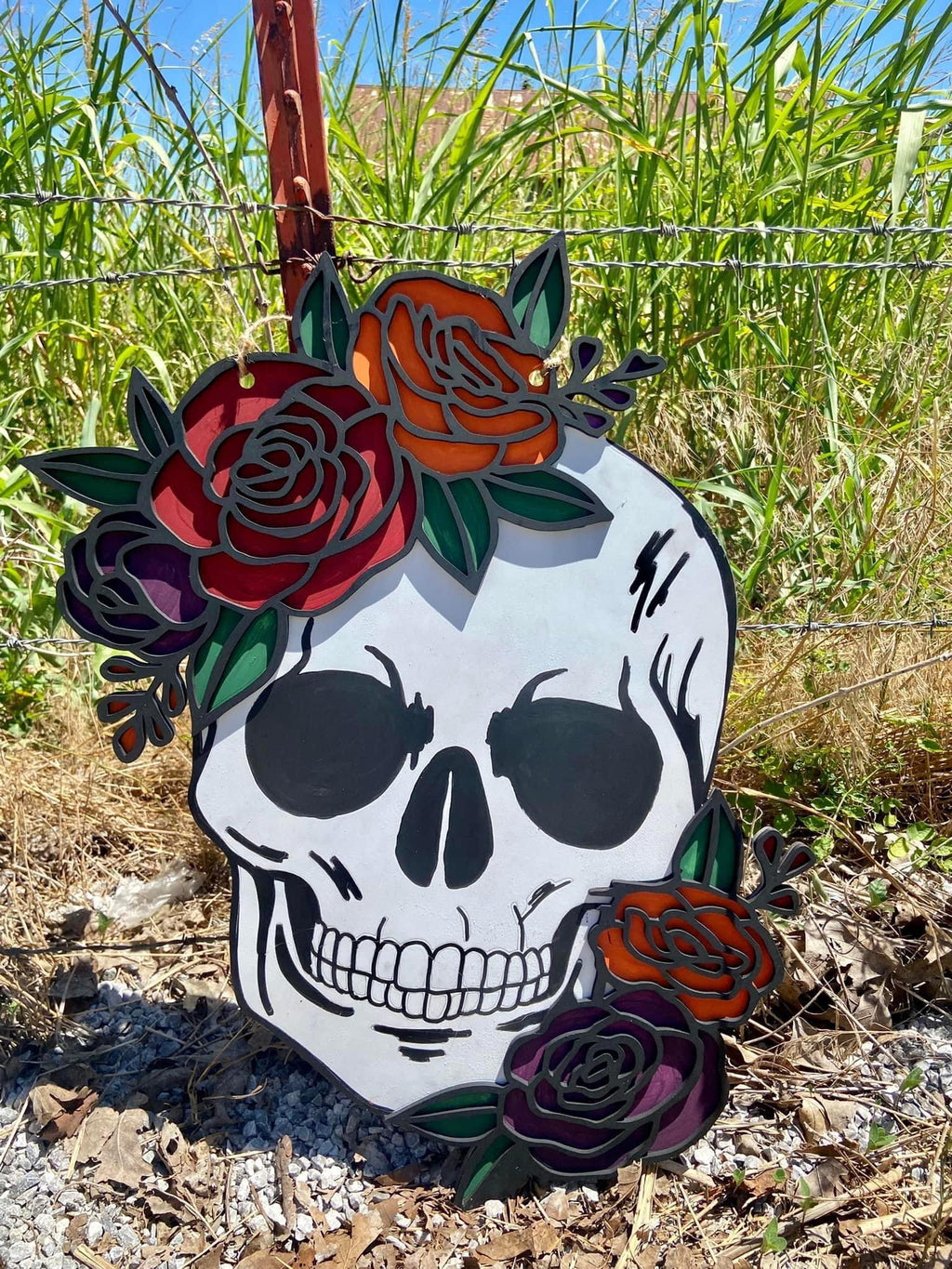 3D Door hanger - Skull with flowers