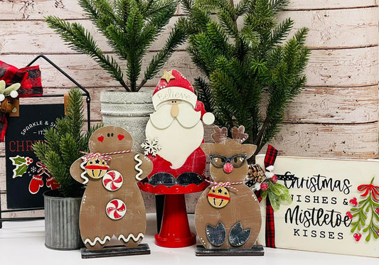 3D Standing Santa, Gingerbread & Reindeer