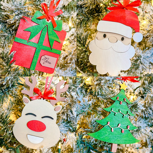 Ornament- Kids Ornaments - Set of 4 (Santa, Tree, Reindeer, Present)