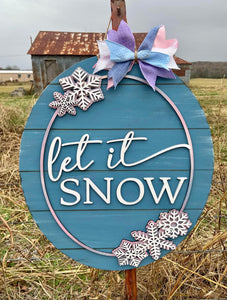 3D Door hanger - Let it Snow with round border and snowflakes