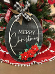 3D Door hanger - Merry Christmas with border and poinsettias