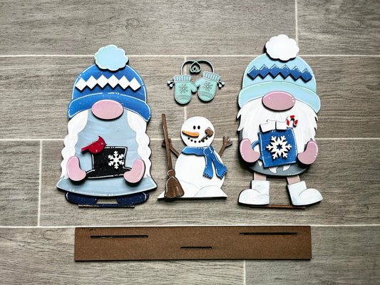 3D Standing Winter Gnomes with Snowman