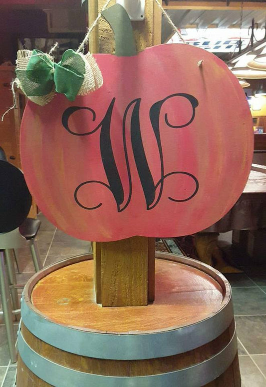 Door hanger pumpkin with Last name Initial