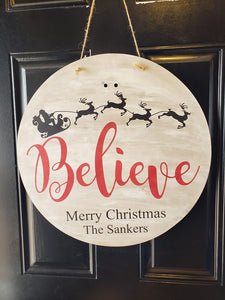 Door Hanger Believe - Merry Christmas with family name