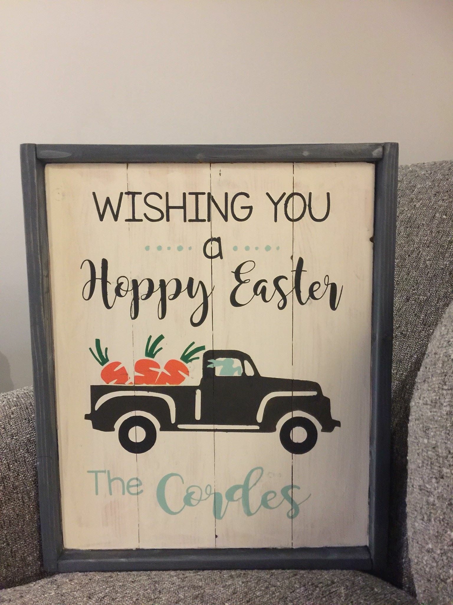 Wishing you a happy Easter with truck and Family name