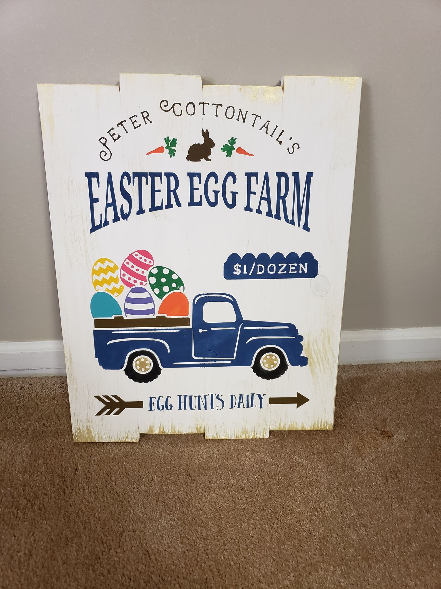 Peter Cottontail's Easter egg farm with truck