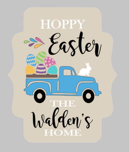 Door hanger Hoppy Easter truck with family name