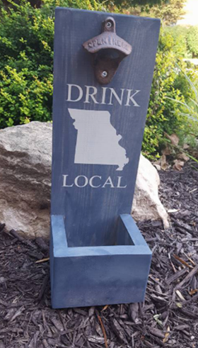 Wood bottle opener and catcher Drink Local with State