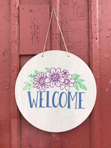 Door hanger Welcome with flowers
