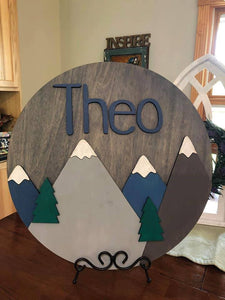 3D Name with Mountains Round Sign