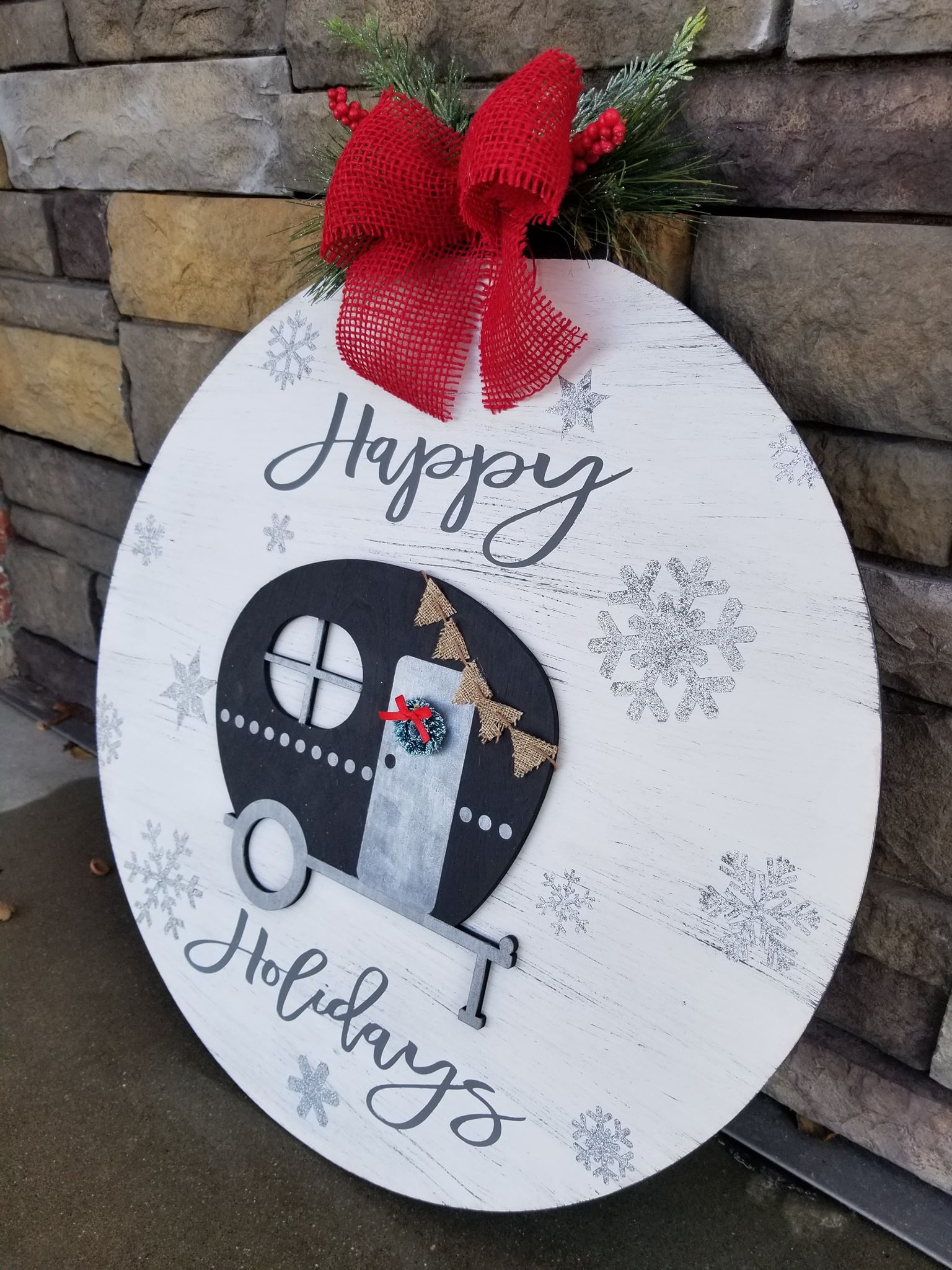 Door hanger - Ornament Camper Happy Holidays