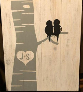 Tree with birds-couples initials in tree