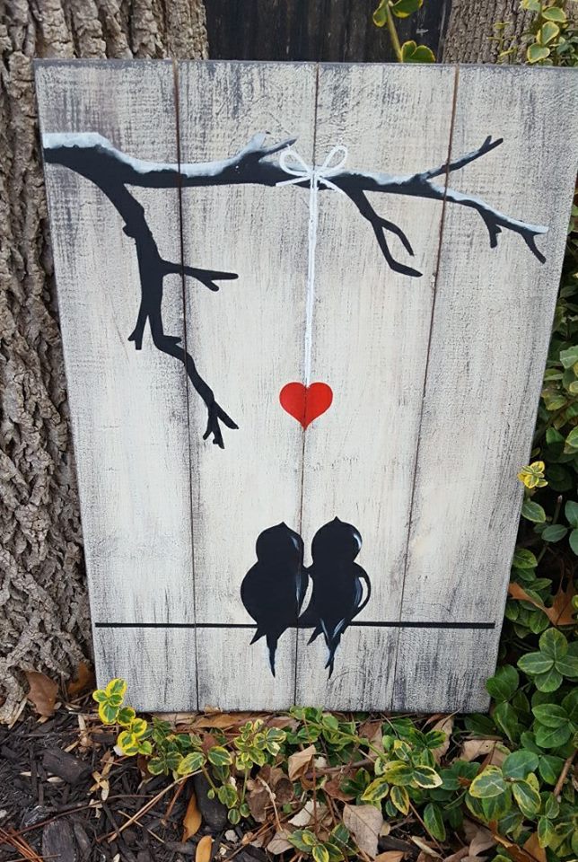 Love birds with tree branch and heart