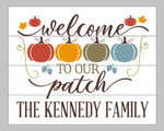 Welcome to our patch with 4 pumpkins and family name