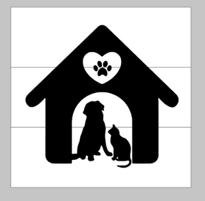 Cat and dog with house