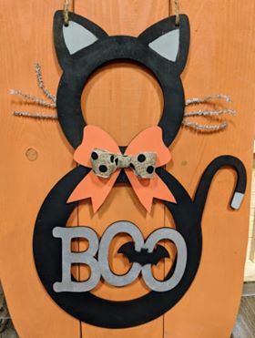 Door hanger Cat with Boo and Bat