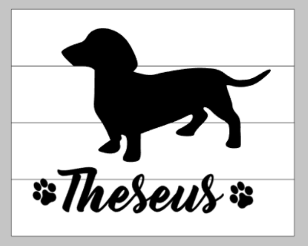 Dog Silhouette with name and paw prints