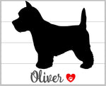 dog silhouette with name and heart