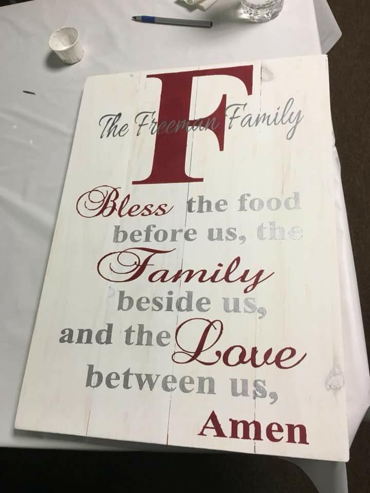 Bless the food with family name and initial