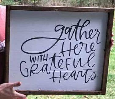 Gather here with grateful hearts piled to right