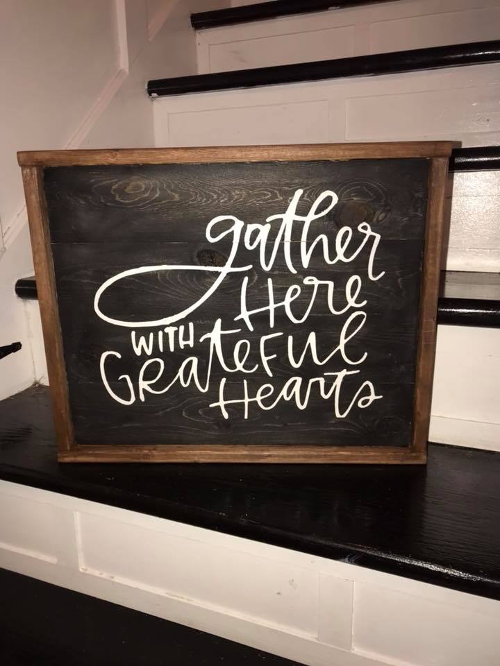 Gather here with grateful hearts piled to right