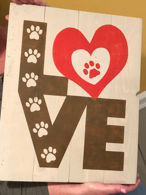 Love with paw prints in the letters