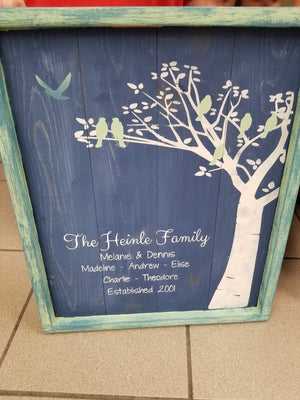 Tree with birds-Family name, couples name and children's names