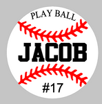 Play ball with child's name and baseball number ROUND