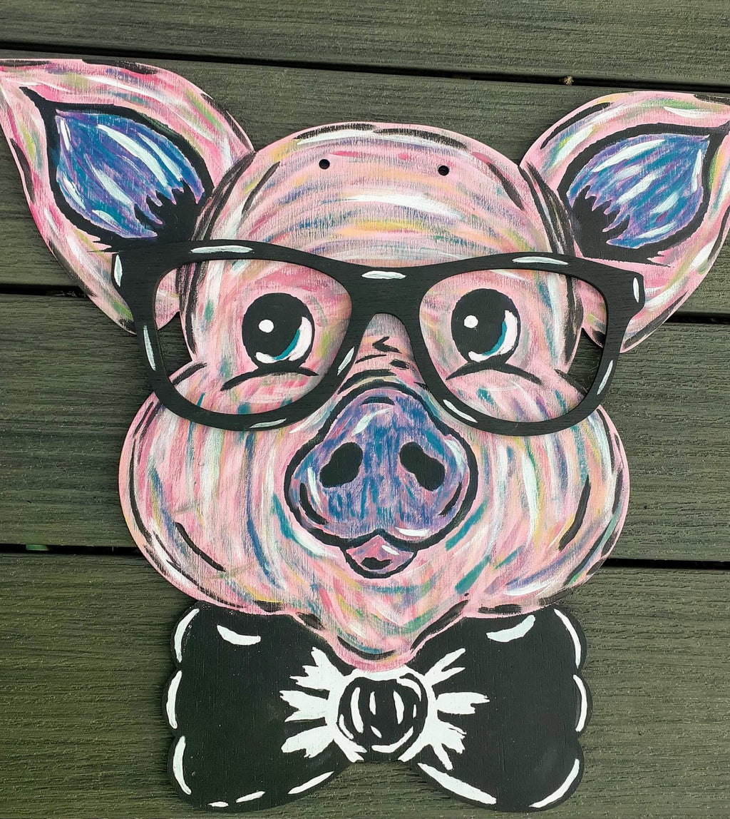 Door hanger Pig with glasses