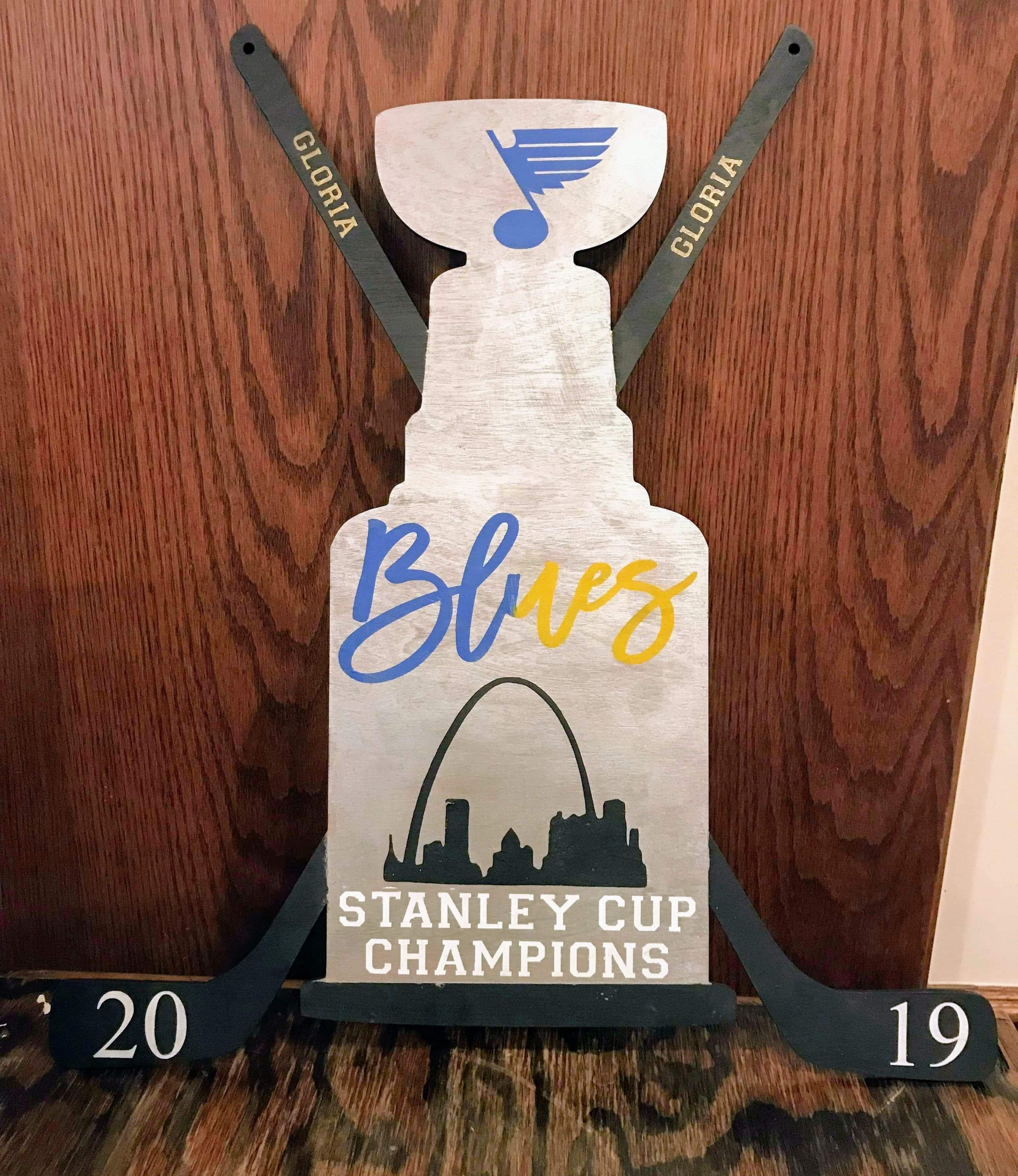 Door Hanger St Louis Blues Stanley Cup Champions 2019 with city skyline